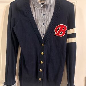 Forever 21 Navy Cardigan with Red and White Accents